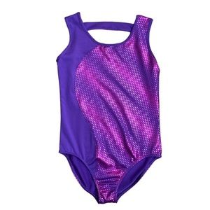Danskin Now Girls Purple & Pink Metallic Gymnastic Dance Leotard Sz Lg 10-12